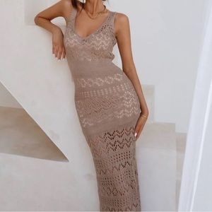 Sleeveless Crochet Maxi Dress - Taupe